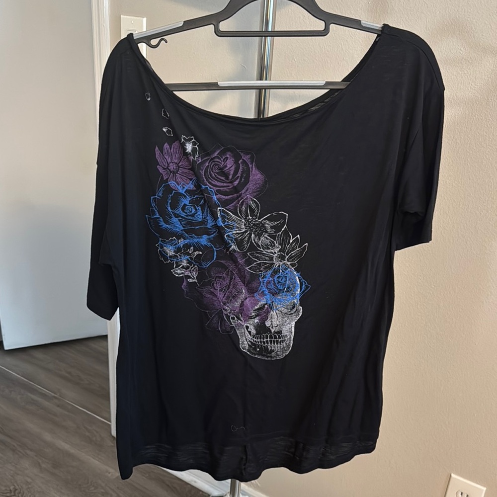 Torrid Black 3/4 Sleeve Graphic Tee Relaxed Fit